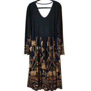 Maxi Jersey Dress XXL NWOT black - tan long sleeve flared skirt stretchy comfort